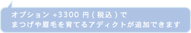オプション +3300 円(税込)で まつげや眉毛を育てるアディクトが追加できます